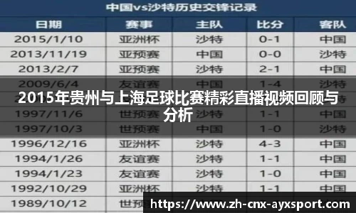 2015年贵州与上海足球比赛精彩直播视频回顾与分析
